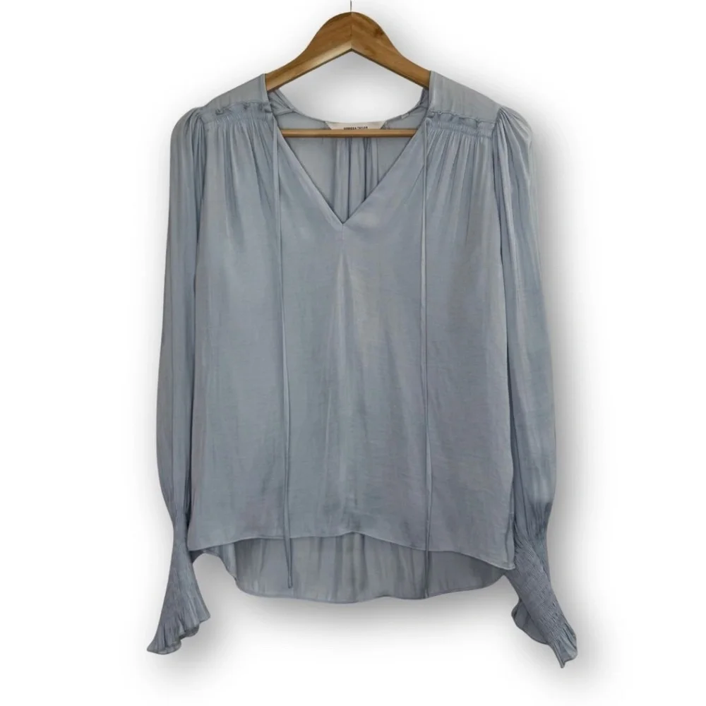 Rebecca Taylor Sateen Tie Top Sky Blue - Picture 4 of 9